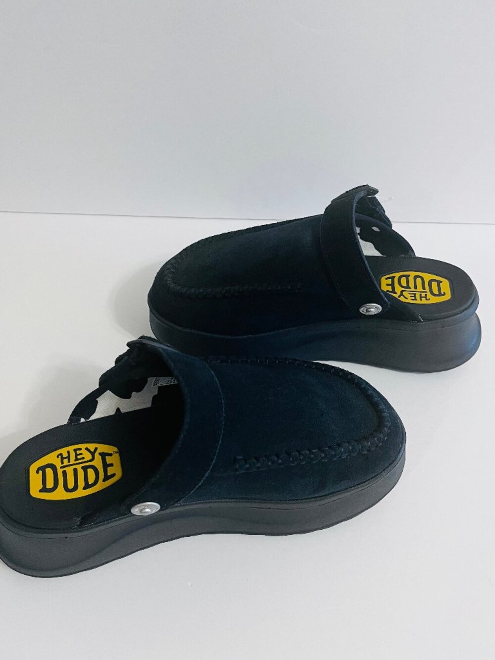 NEW! HEY DUDE Del Ray Clog Slip On Platform Comfort Mule Vegan Suede Black 6 - Picture 9 of 12